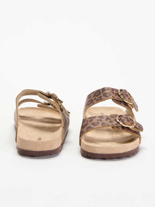 Leopard print double strap sandals - Kiabi