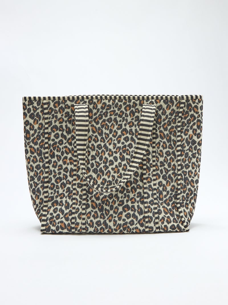Leopard Print Quilted Tote Bag Brown - Kiabi