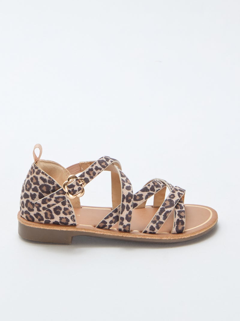 Leopard Print Strappy Sandals Brown - Kiabi