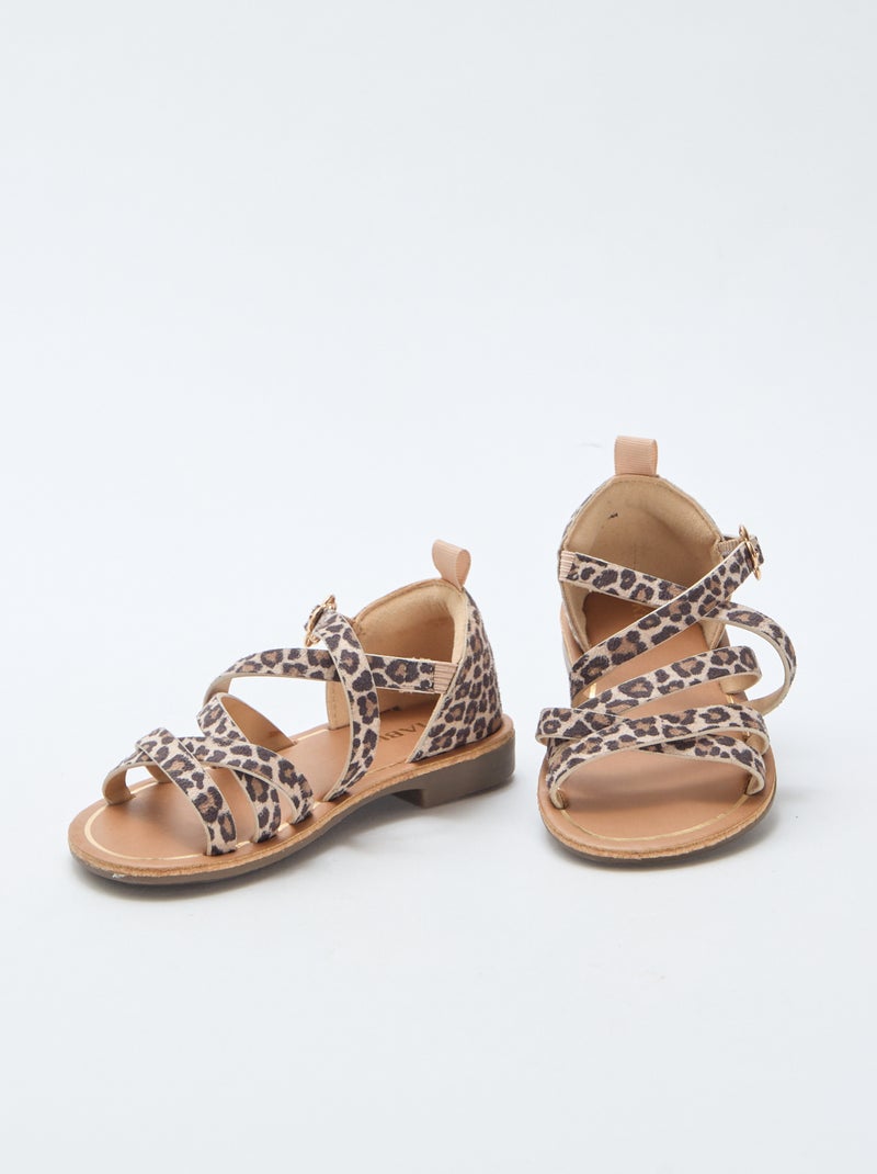 Leopard Print Strappy Sandals Brown - Kiabi