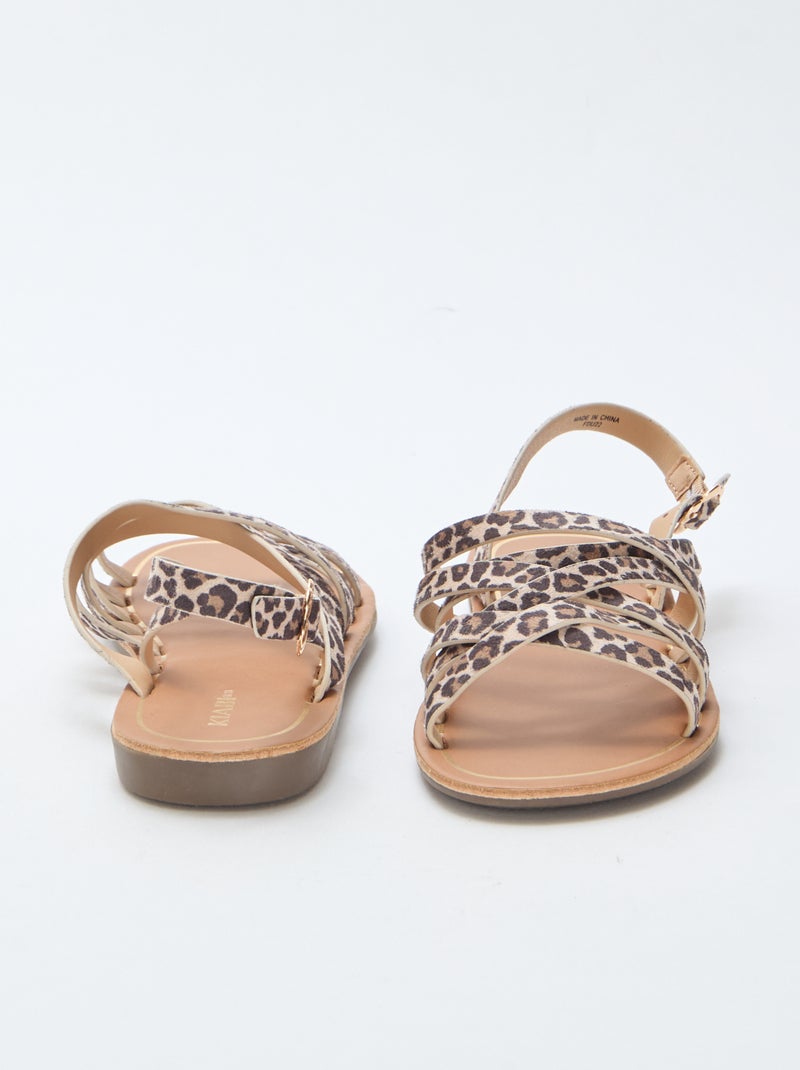 Leopard Print Strappy Sandals Brown - Kiabi
