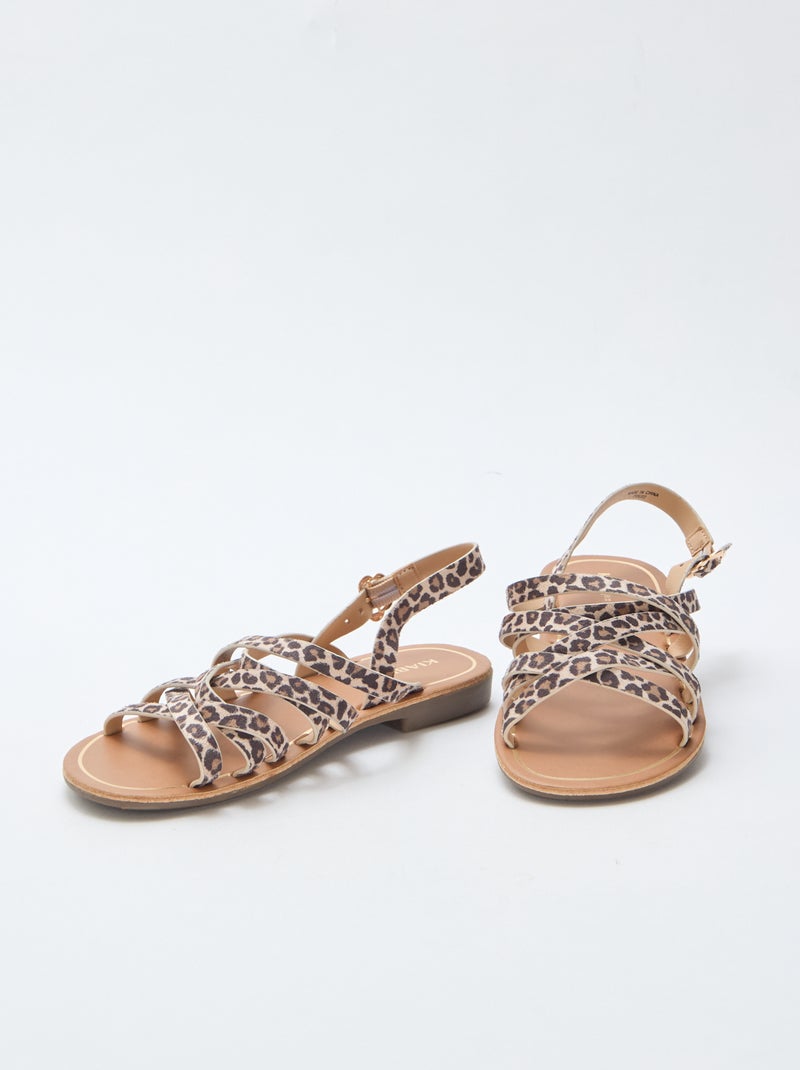 Leopard Print Strappy Sandals Brown - Kiabi