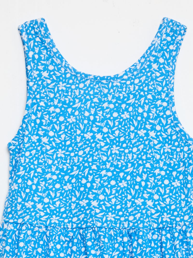Lightweight Cotton Knit Dress with All-Over Print and Thin Straps Blue - Kiabi