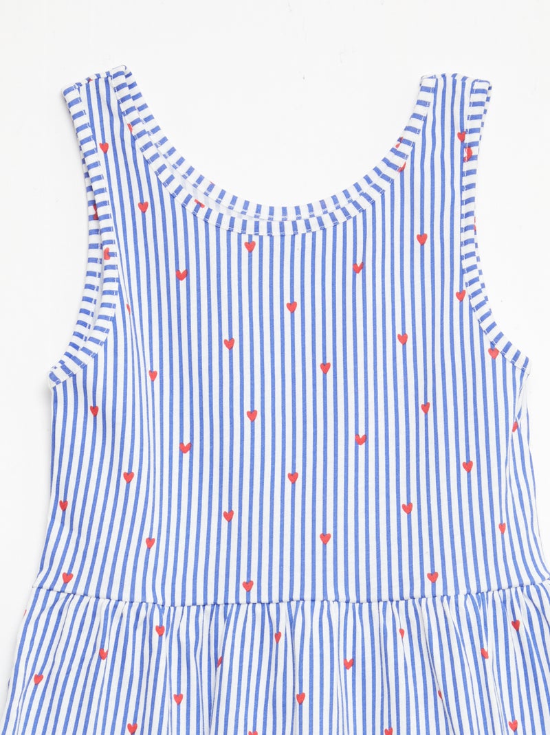 Lightweight Cotton Knit Dress with All-Over Print and Thin Straps Blue - Kiabi