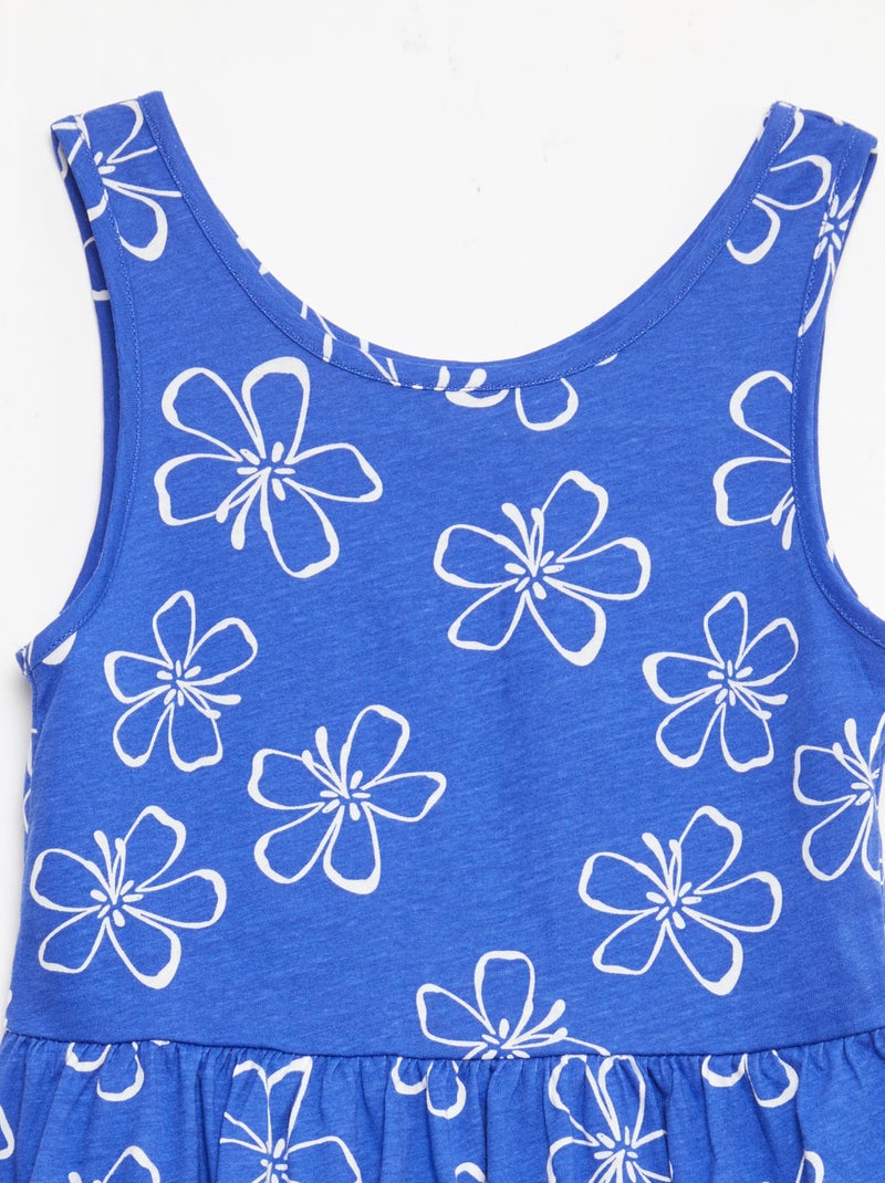 Lightweight Cotton Knit Dress with All-Over Print and Thin Straps Blue - Kiabi