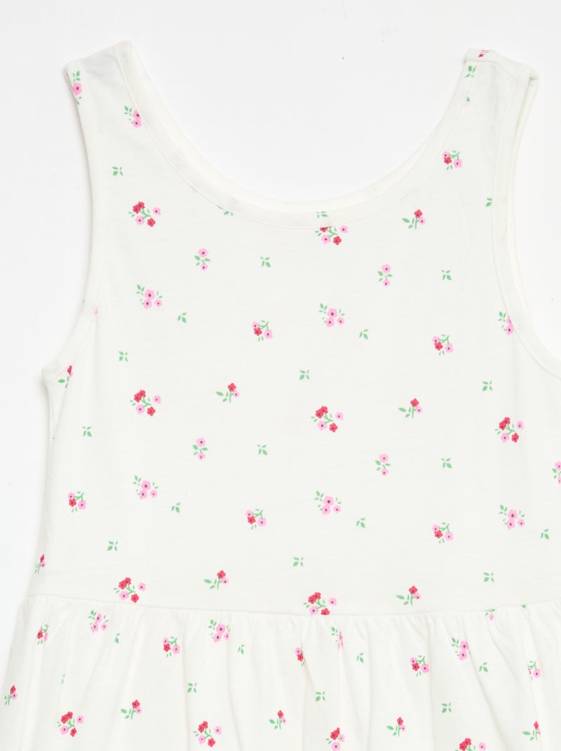 Lightweight Cotton Knit Dress with All-Over Print and Thin Straps White - Kiabi