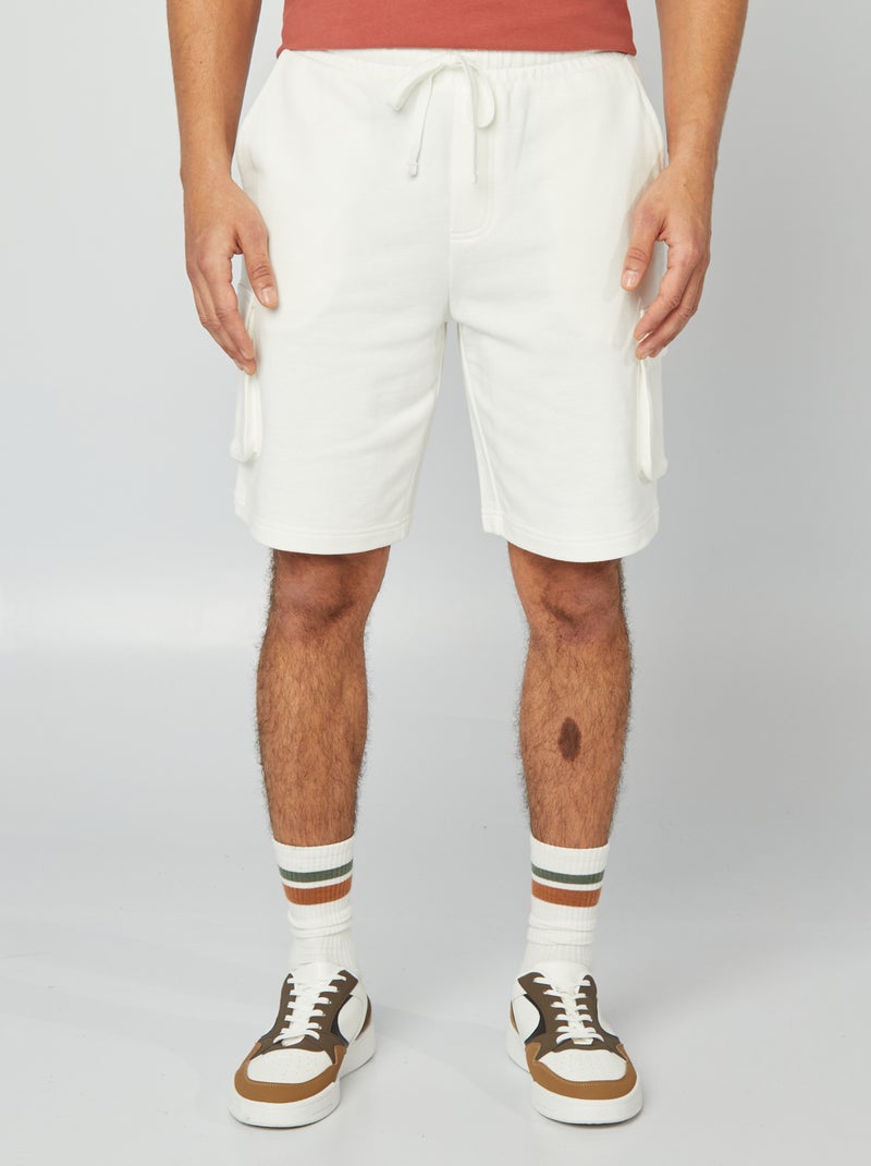 Lightweight fleece multi-pocket Bermuda shorts WHITE - Kiabi