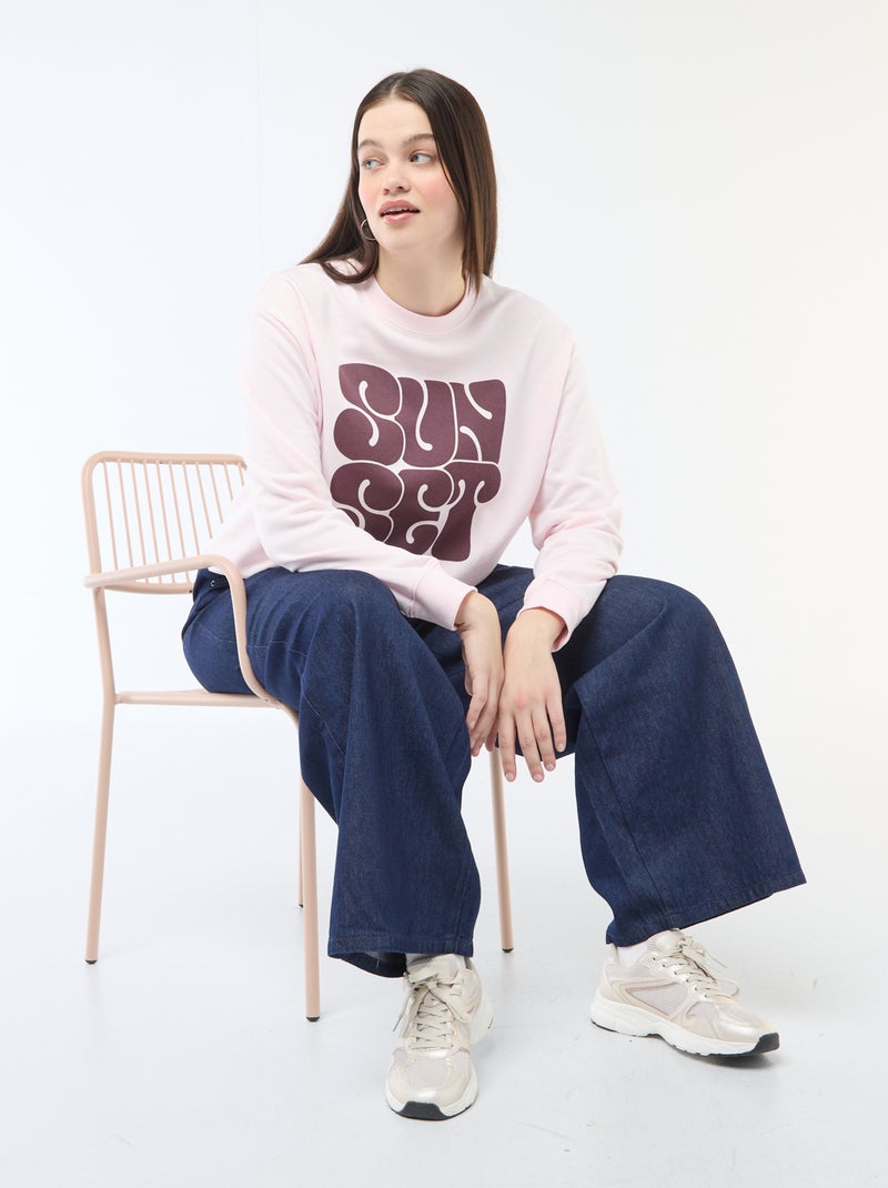 Lightweight French Terry Sweatshirt with Slogan Pink - Kiabi