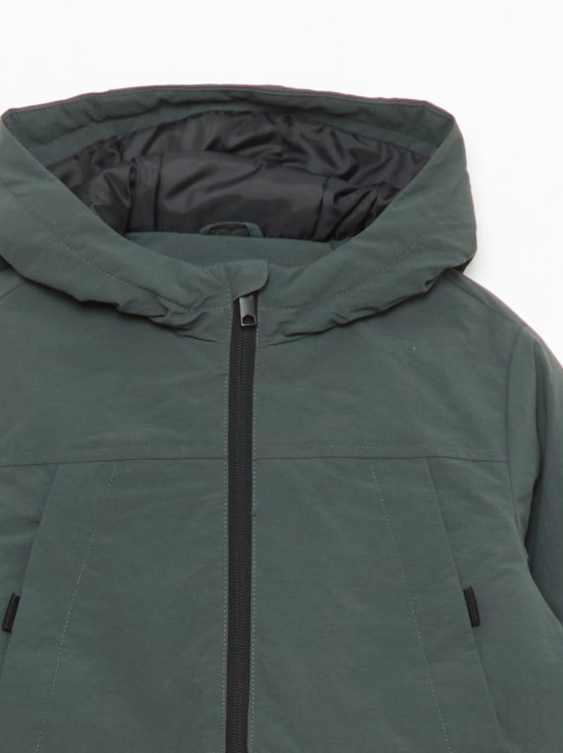 Lightweight Hooded Parka with 2 Bellow Pockets with Flaps Green - Kiabi