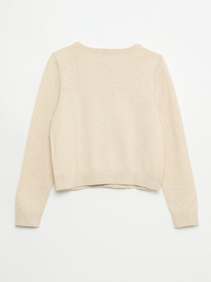 Lightweight Plain Crew Neck Cardigan Beige - Kiabi
