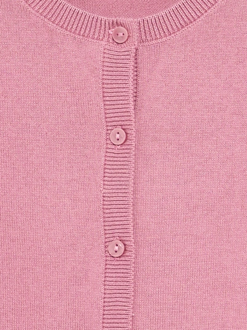 Lightweight plain round neck cardigan Pink - Kiabi