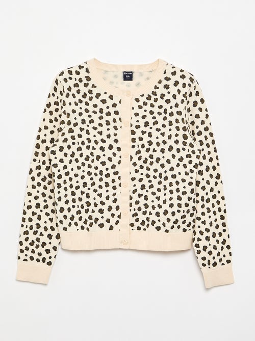 Lightweight round neck cardigan with leopard print - Kiabi