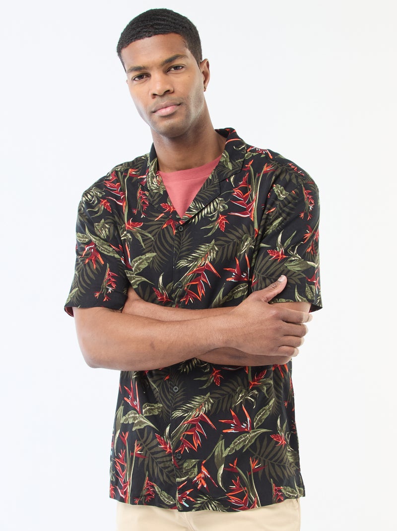 Lightweight Short-Sleeve Shirt with Pattern Black - Kiabi