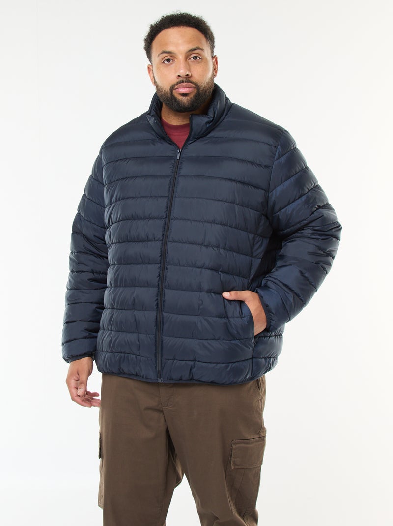 Lightweight Solid Puffer Jacket with Long Sleeves and Stand-Up Collar Blue - Kiabi