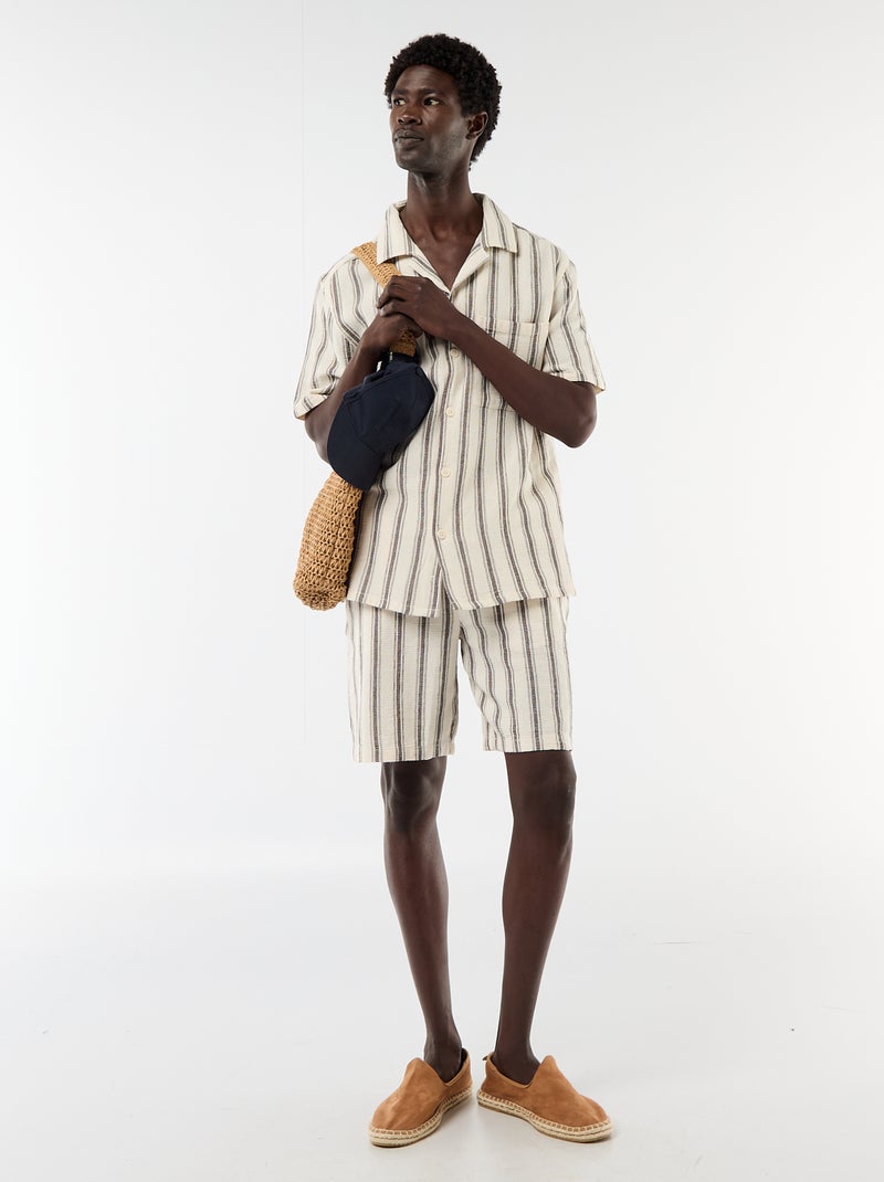 Lightweight striped Bermuda shorts Beige - Kiabi