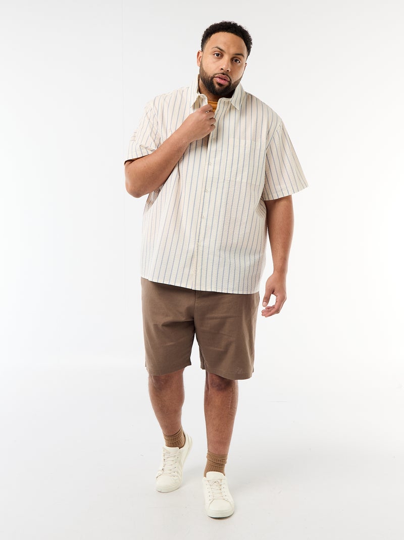 Lightweight Striped Short-Sleeve Shirt White - Kiabi