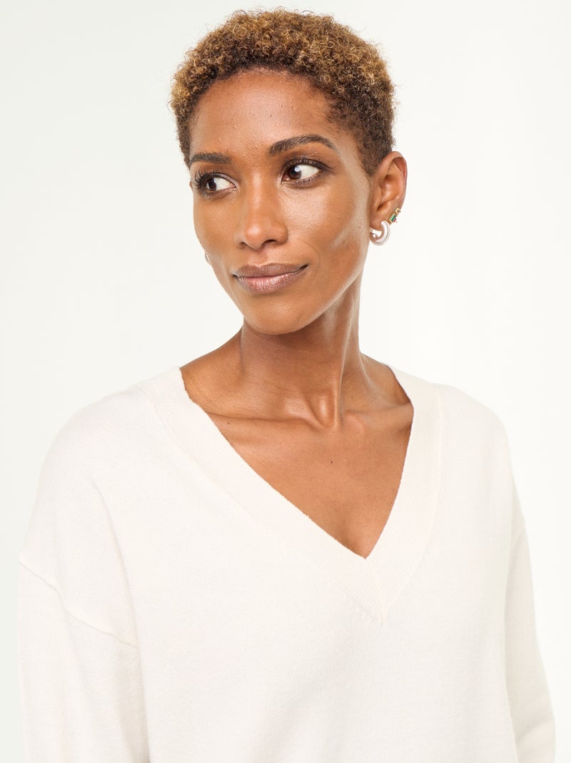 Lightweight V-neck Sweater White - Kiabi