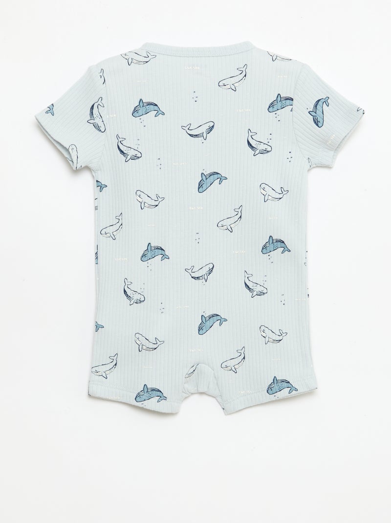 Lightweight Zipped Short-Sleeve All-Over Print Sleepsuit Blue - Kiabi