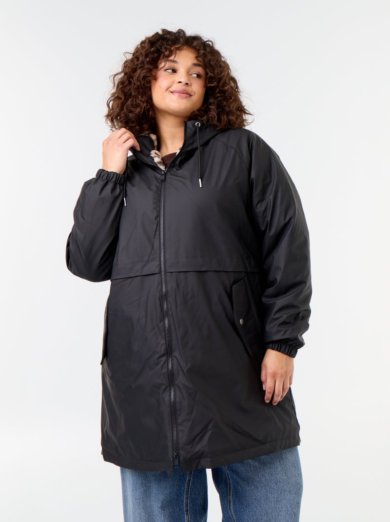 Lined Hooded Gummy Parka Black - Kiabi