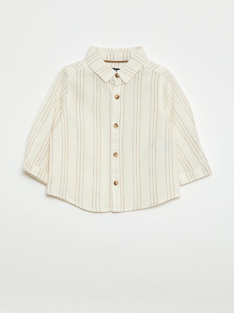 Linen and Cotton Striped Shirt White - Kiabi