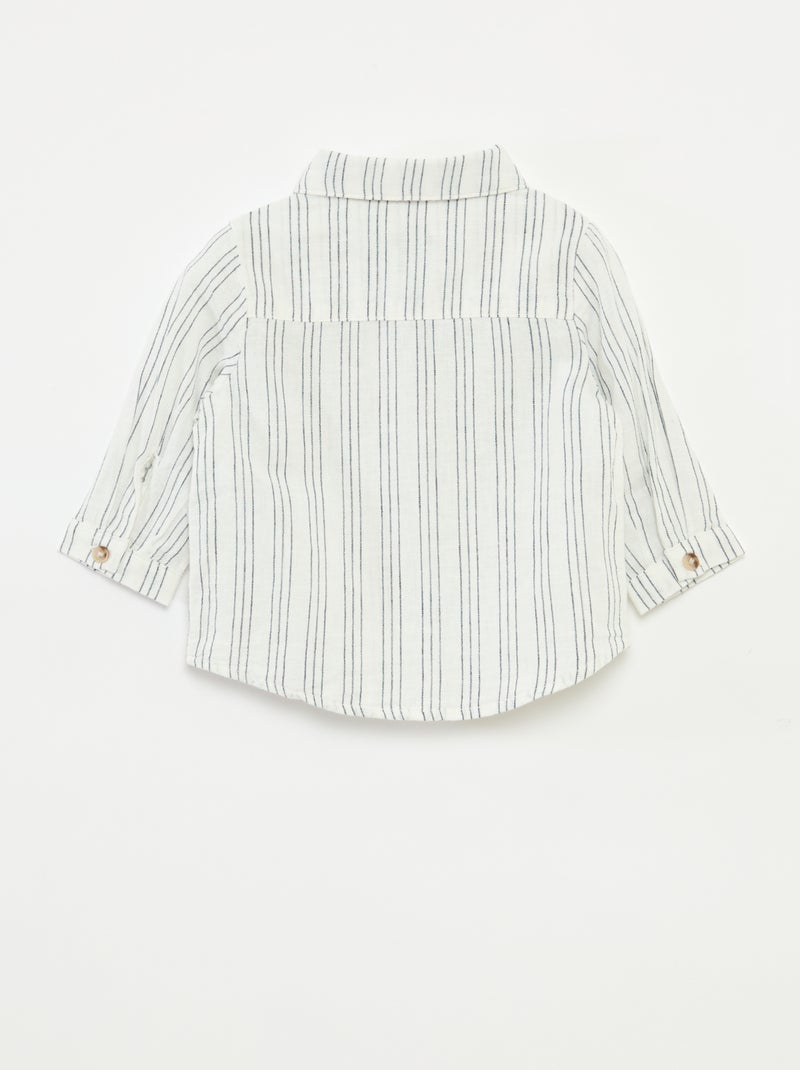 Linen and Cotton Striped Shirt White - Kiabi