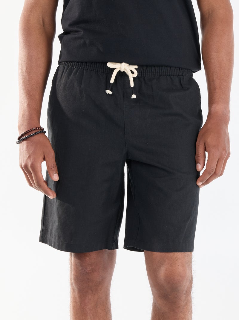 Linen blend Bermuda shorts Black - Kiabi