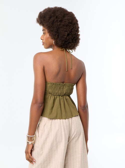Linen blend crop top with pearls - Kiabi Linen blend crop top with pearls - Kiabi