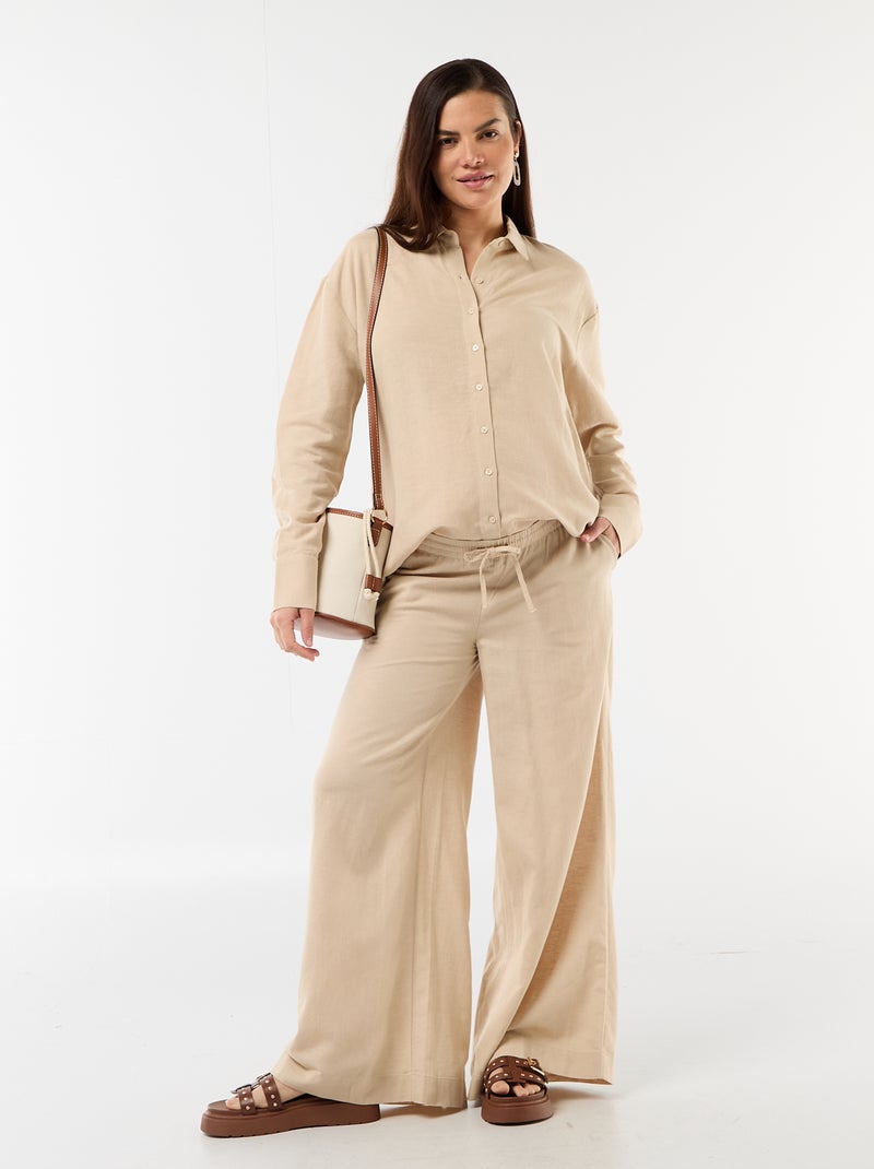 Linen blend maternity shirt Beige - Kiabi