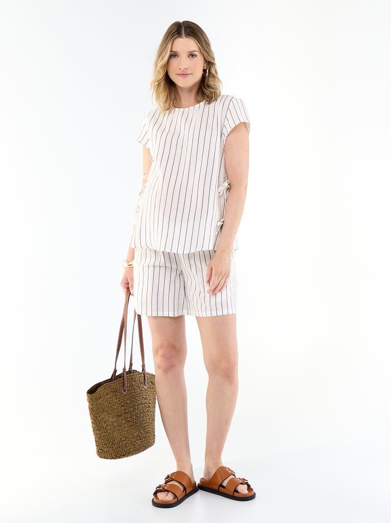 Linen Blend Nursing Shirt White - Kiabi
