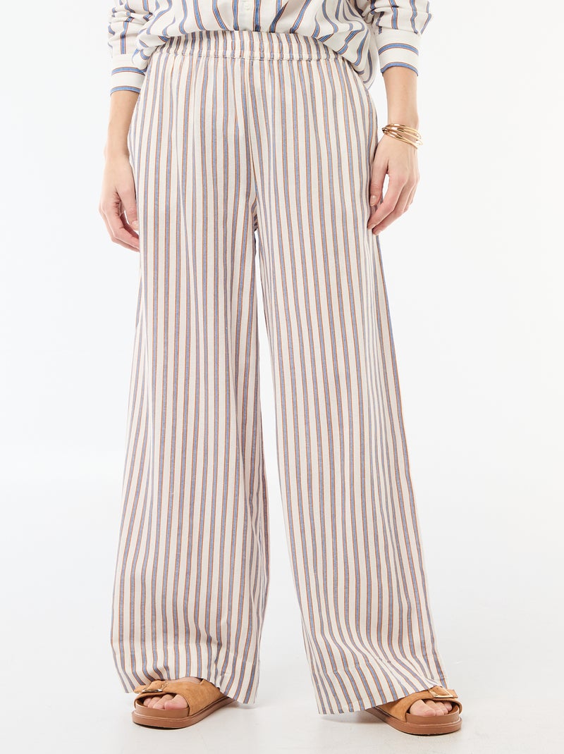 Linen Blend Palazzo Trousers Beige - Kiabi
