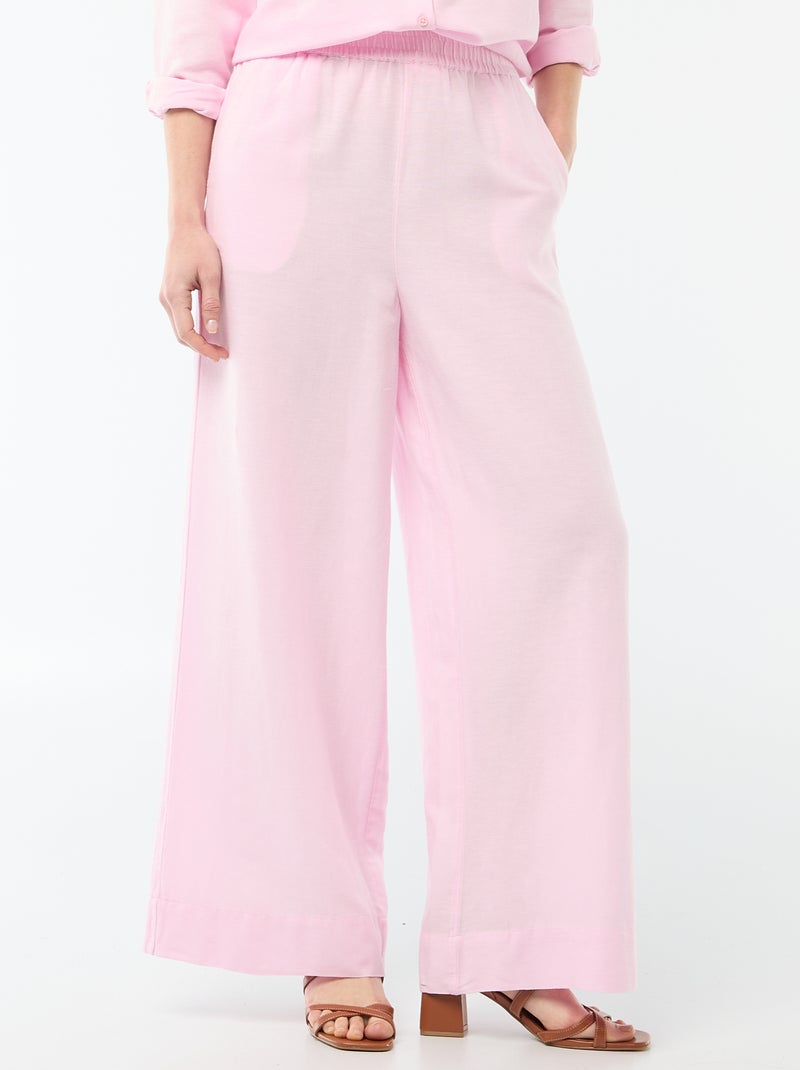 Linen Blend Palazzo Trousers Pink - Kiabi