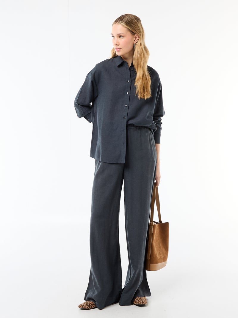 Linen Blend Shirt Blue - Kiabi