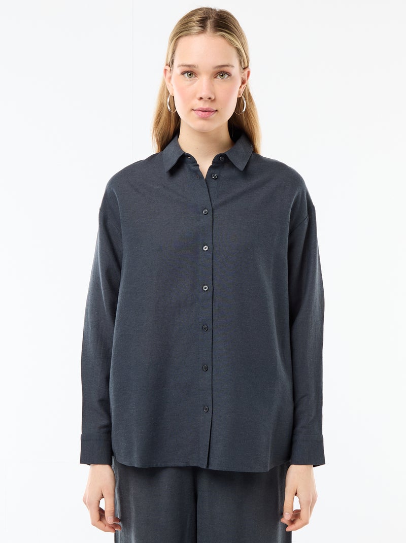 Linen Blend Shirt Blue - Kiabi