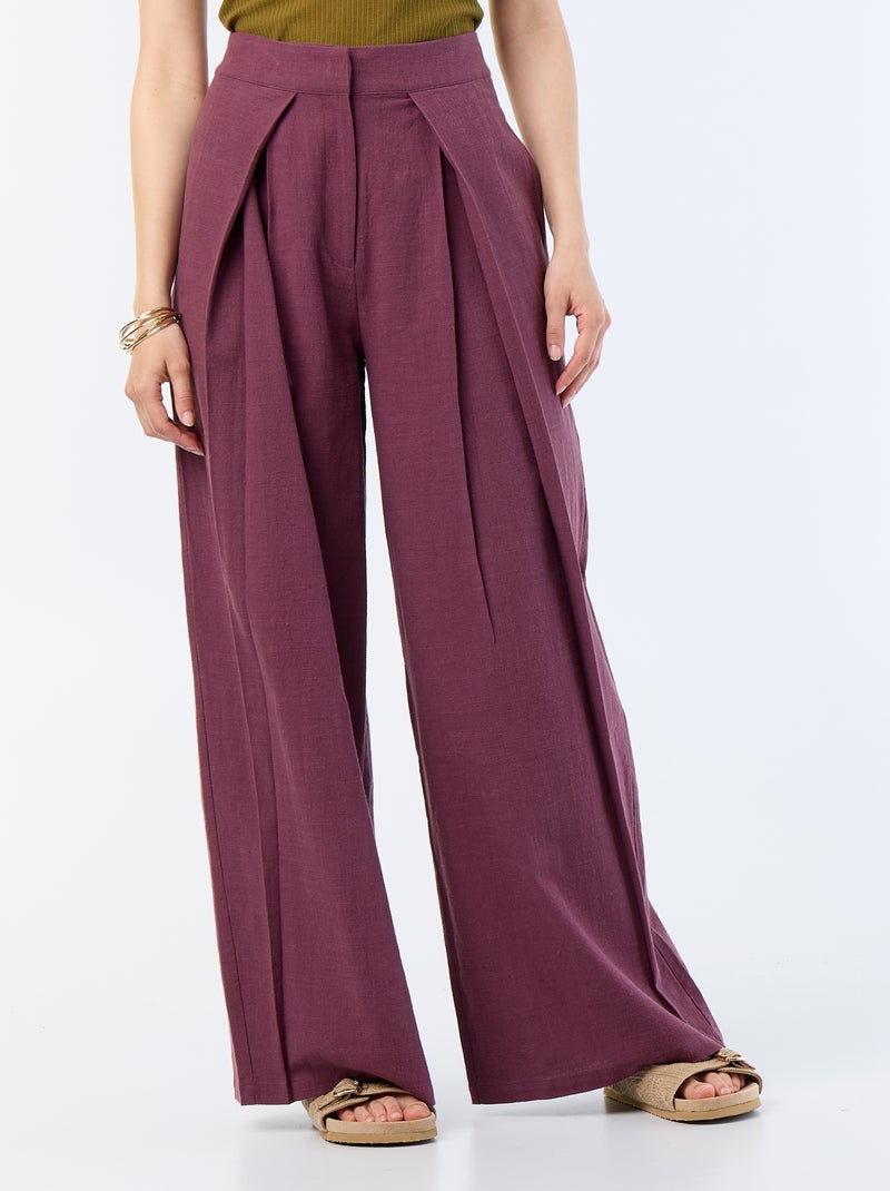 Linen blend wide leg pants Purple - Kiabi