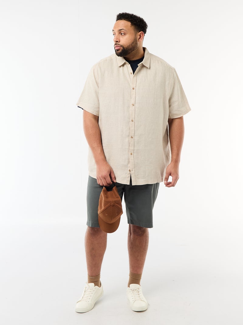 Linen short-sleeved shirt Beige - Kiabi