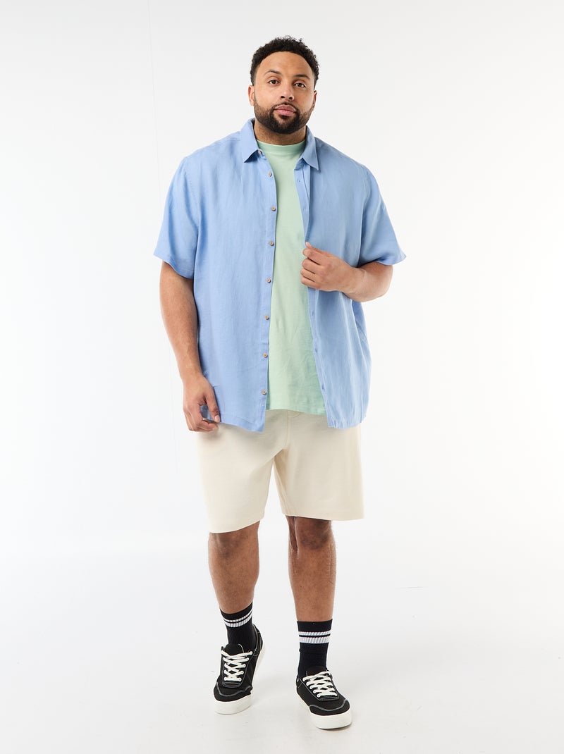 Linen short-sleeved shirt Blue - Kiabi
