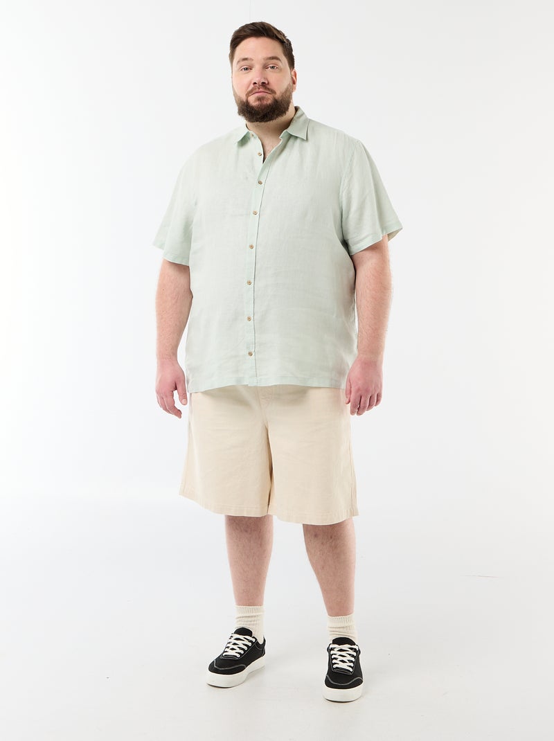 Linen short-sleeved shirt Blue - Kiabi
