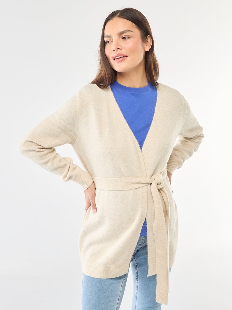 Long belted maternity cardigan Beige - Kiabi