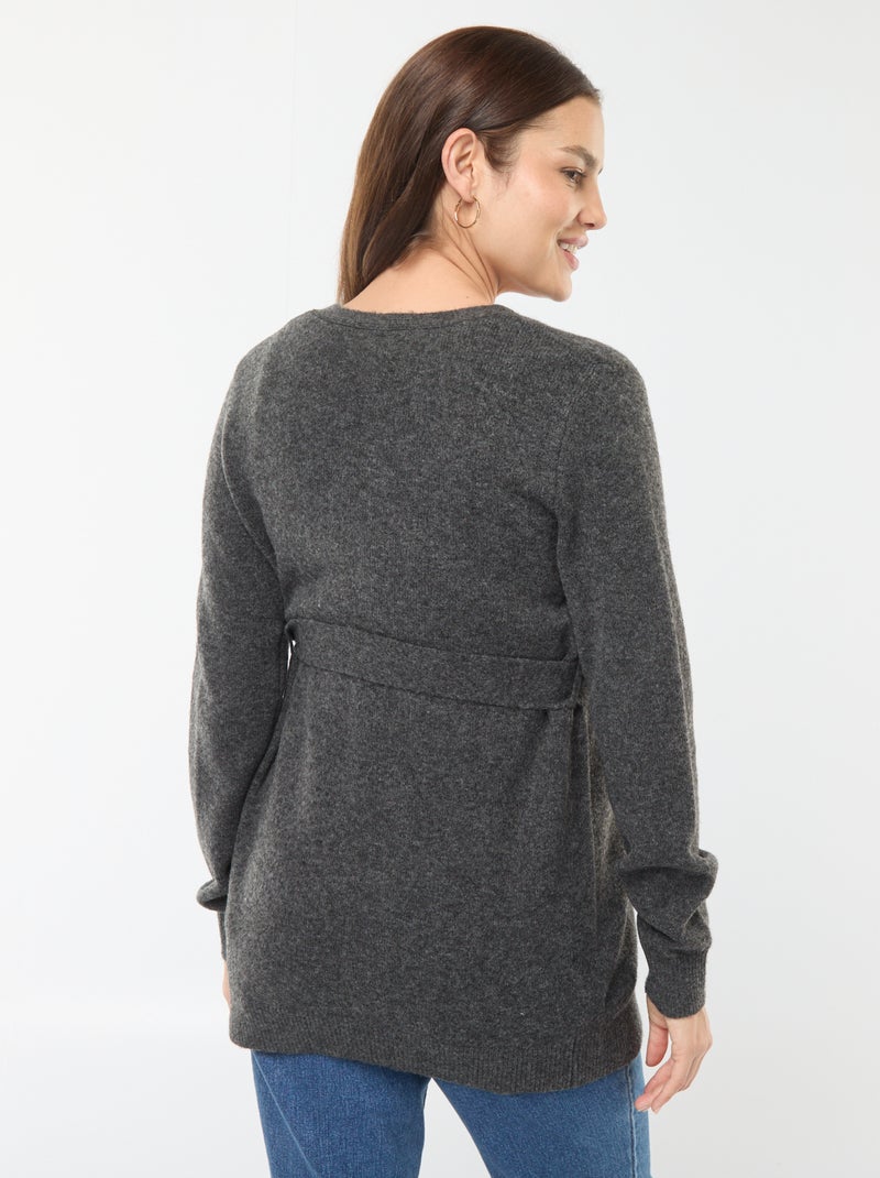 Long belted maternity cardigan Grey - Kiabi