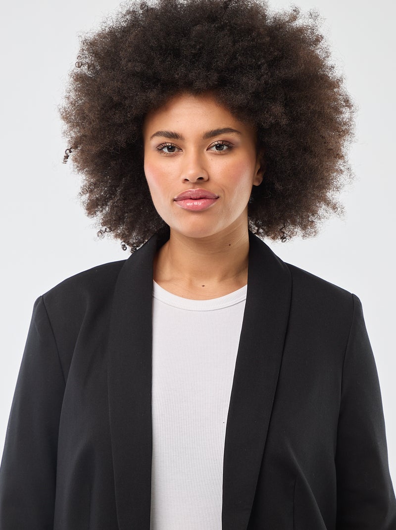 Long Blazer Jacket with Rolled-Up Effect Sleeves Black - Kiabi