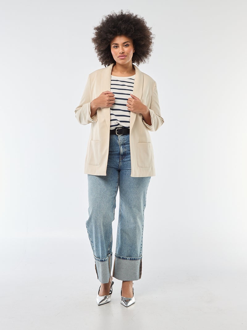 Long Blazer Jacket with Rolled-Up Sleeve Effect Beige - Kiabi