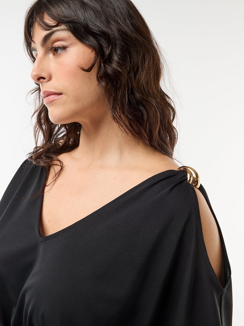 Long Ceremony Dress with Short Sleeves Black - Kiabi