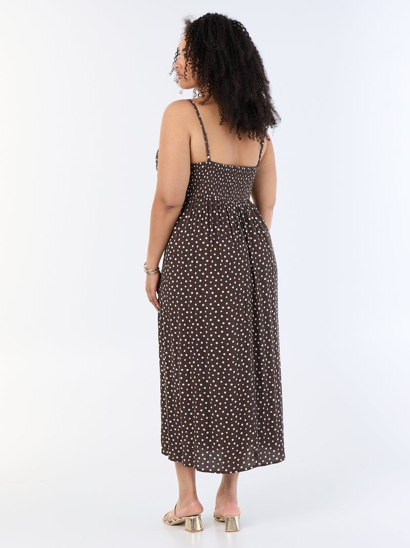Long crêpe knit dress with thin straps Brown - Kiabi