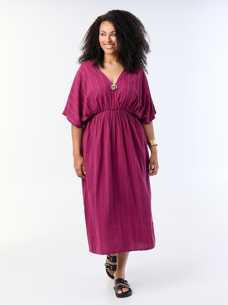 Long crossover-neck dress with decorative jewel Purple - Kiabi