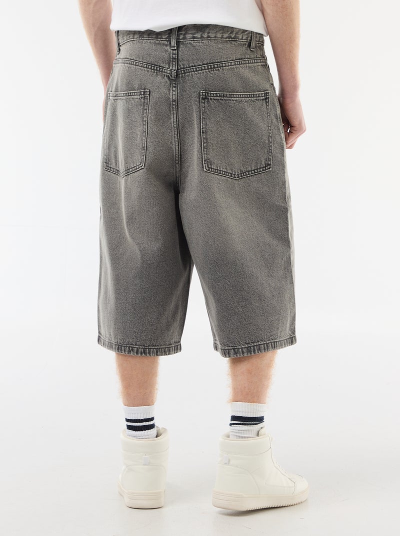 Long Denim Bermuda Shorts in Cotton Grey - Kiabi