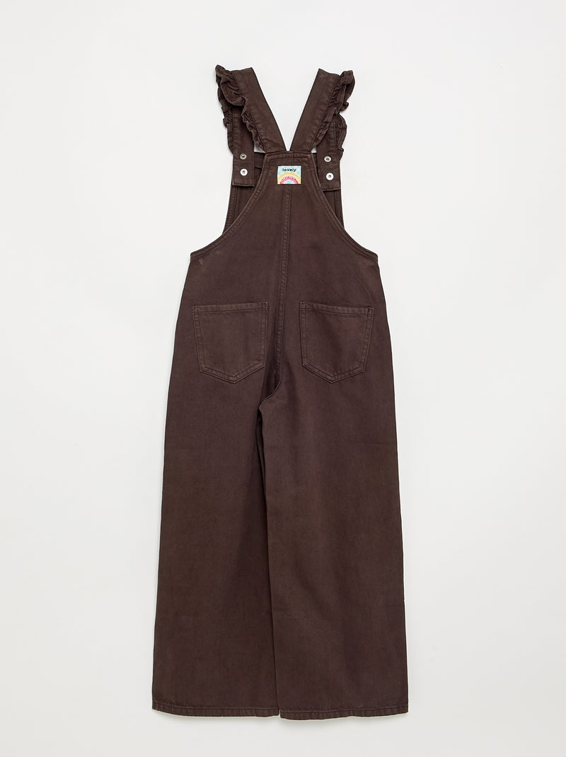 Long denim overalls with ruffled straps Brown - Kiabi