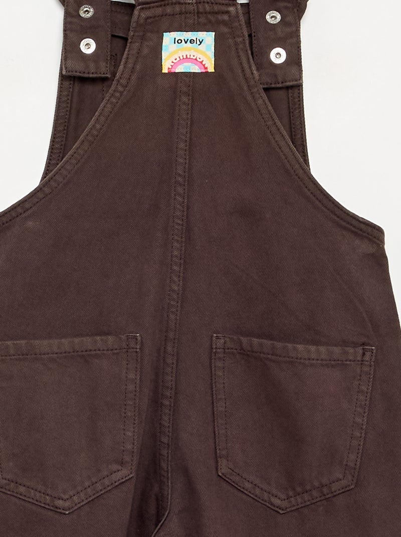 Long denim overalls with ruffled straps Brown - Kiabi