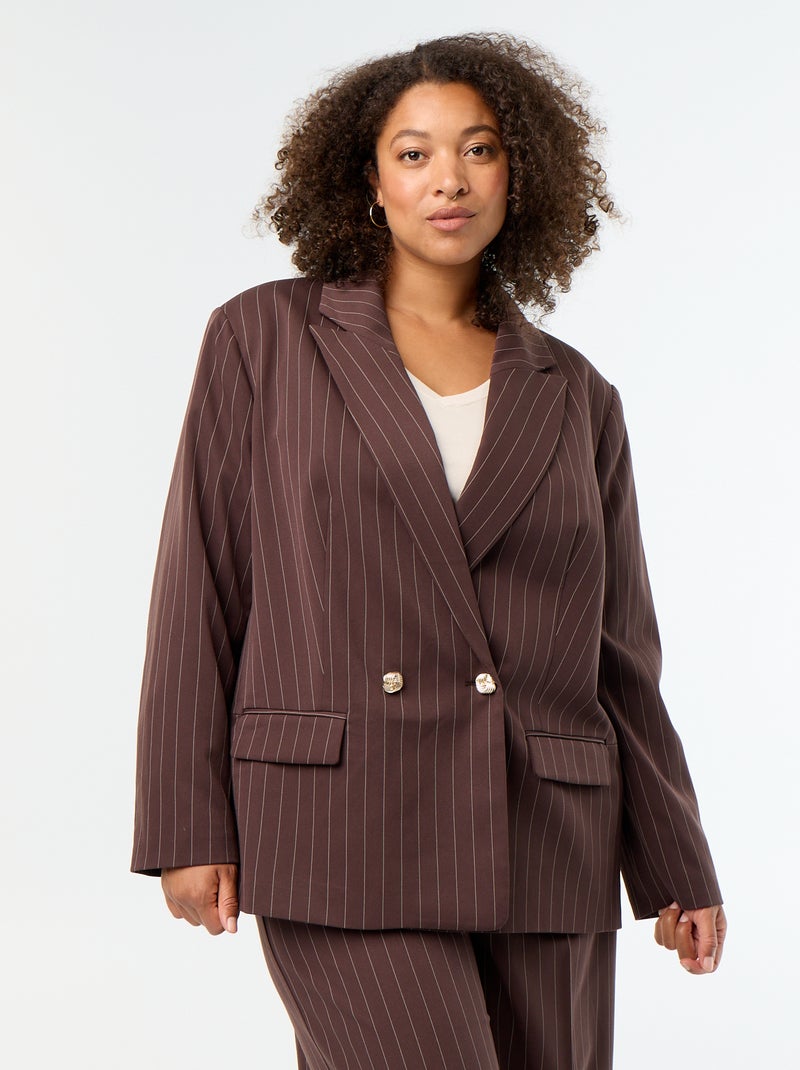 Long Double-Breasted Tailored Jacket Brown - Kiabi
