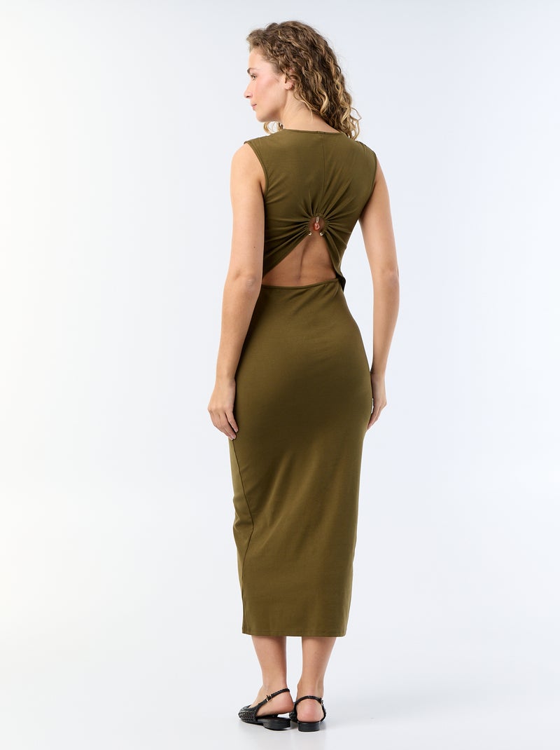 Long Dress with Open Back and Jeweled Detail Green - Kiabi