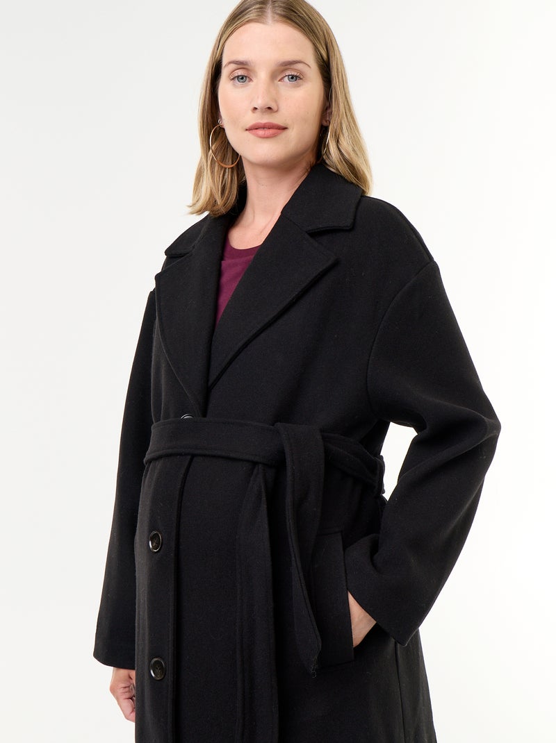 Long Faux Wool Tailored Collar Coat Black - Kiabi
